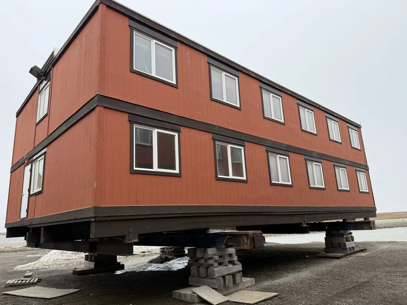 Modular man-camp housing on a North Slope gravel pad near Deadhorse, Alaska
